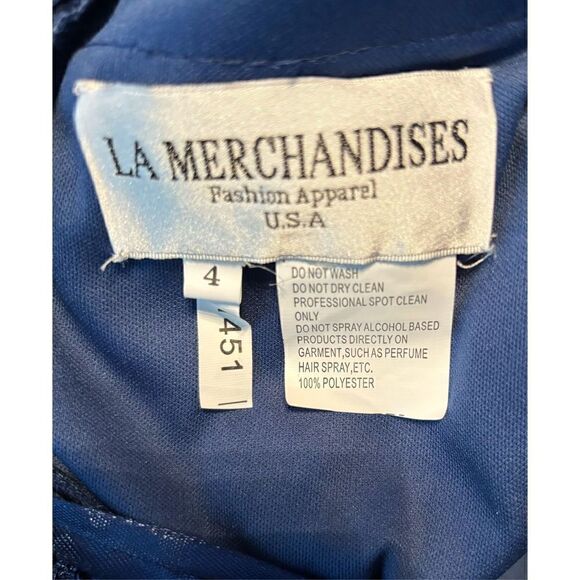 LA Merchandises Navy Sequin Deep V-neck Formal Dress - Picture 8 of 8